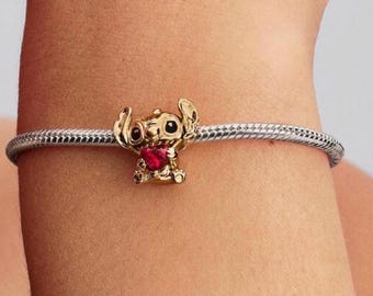 New Pandora Disney Stitch Heart Charm 14k gold plating 764375C01