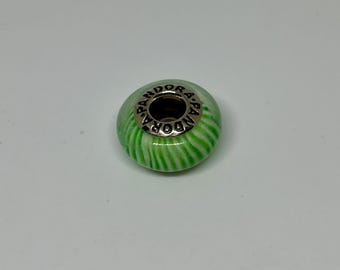 Pandora Green striped Marano glass charm