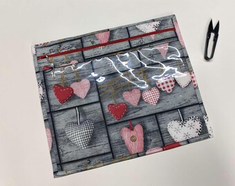 Bolsa de algodón para proyectos con frontal de vinilo – Organizador hecho a mano (33 x 28 cm)