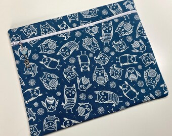 Blaue Eule - Projekttasche - Aufbewahrung für Kreuzstich, Stricken, Häkeln