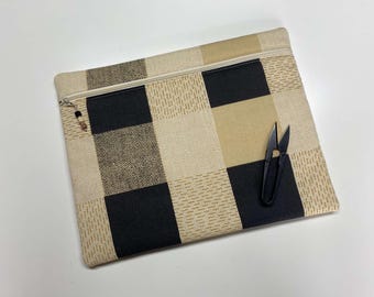 Bolsa para proyectos de patchwork neutro – Organizador de algodón hecho a mano
