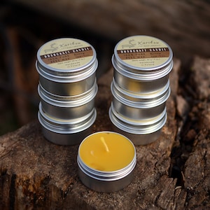 Pack of 7 Bushcraft Candles 5 HR+ | Handmade | 100% pure natural bees wax candle in aluminum tin | Survival | Fire starter | EDC | Camping