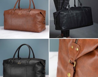 Personalised Men's overnight /  Holdall Bag Black or Brown - 30 Litre Weekend Travel Bag Embroidered with Initials or Name