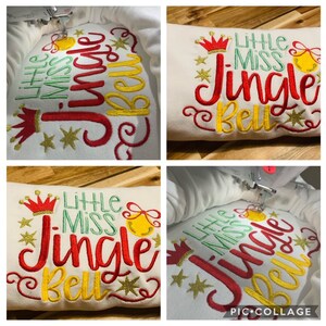 Personalised Little Miss Jingle Bell Adults and Kids Christmas Hoodie  - Embroidered with Optional First Name on the back