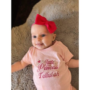 Personalised Childrens Super Cute Pincess Baby Onsie. Embroidered with Name