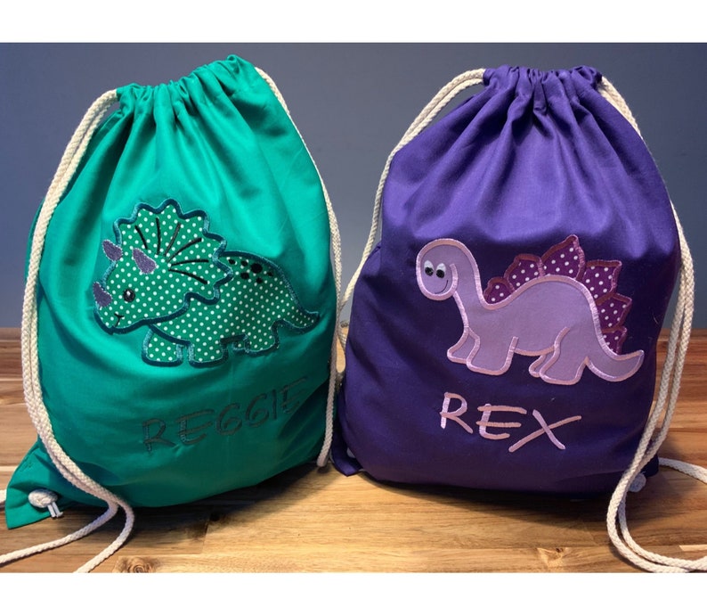 Drawstring Bag Dinosaur School PE Bag Everyday Bag Dinosaur Gym Bag Personalised PE Bag Kids School Bag Nursery Bag Dinosaur shoe Bag