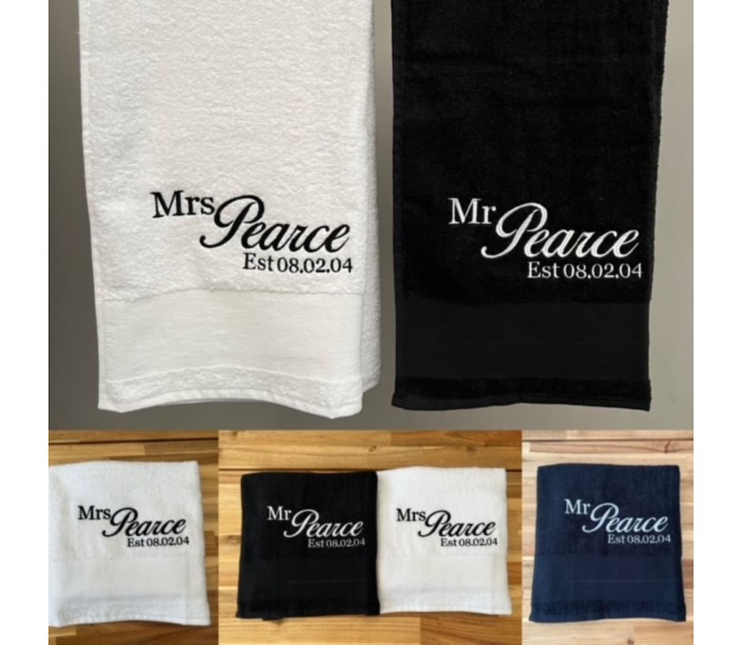 Stunning Wedding Gift Set of Two Mr and Mrs Towels His and Hers Towels