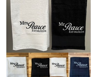 Stunning Wedding Gift Set of two Mr and Mrs Towels | His and Hers Towels | Wedding Gift| Embroidered Gift | New Home | Keepsake | Newlyweds