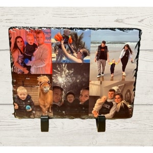 Personalised Collage Square Photo Rock Slate | Photo Slate With Stands | Slate Photo Frame | Anniversary Gift | Wedding Gift