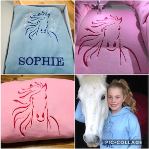 Personalised Children and Adults Horse Hoodie, Riding Horse Hoodie, Equestrian Jumper, Horse Hoodie Custom.