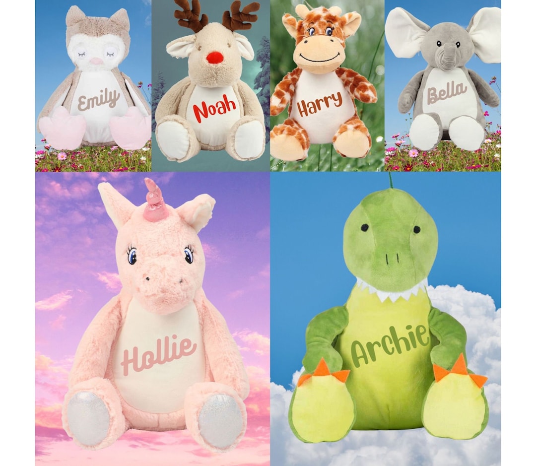 Personalised Embroidered Large Plush Toys, Removeable Insert for Pj's
