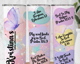 Personalized Christian Affirmation Tumbler: Bible Verse 20 oz