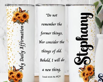 Personalized Christian Affirmation Tumbler: Bible Verse Travel Cup