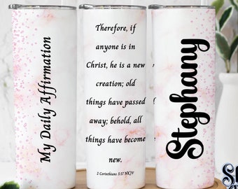 Personalized Christian Affirmation Tumbler: Bible Verse Travel Cup
