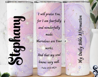 Personalized Christian Affirmation Tumbler: Bible Verse Travel Cup
