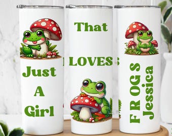 Personalized Frog Tumbler: Mushroom Name, Frog Lover Gift