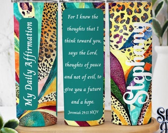 Personalized Christian Affirmation Tumbler: Bible Verse Travel Cup