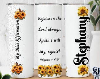 Personalized Christian Affirmation Tumbler: Bible Verse Travel Cup