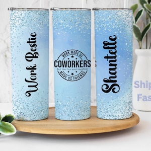 Personalized Work Bestie Tumbler: Glitter Design, 20 oz Custom Cup