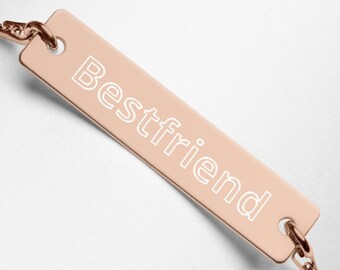 Bestfriend Necklace, jewelry findings, gift for her, birthday gift for woman, rose gold coated, Engraved Silver Bar Chain Necklace