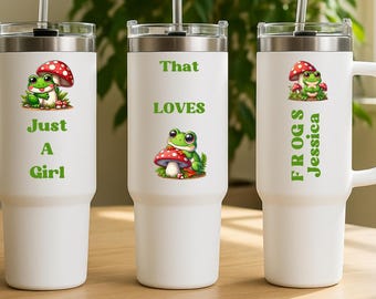 Personalized Frog Tumbler: Mushroom Decor, 40 oz Stainless Steel