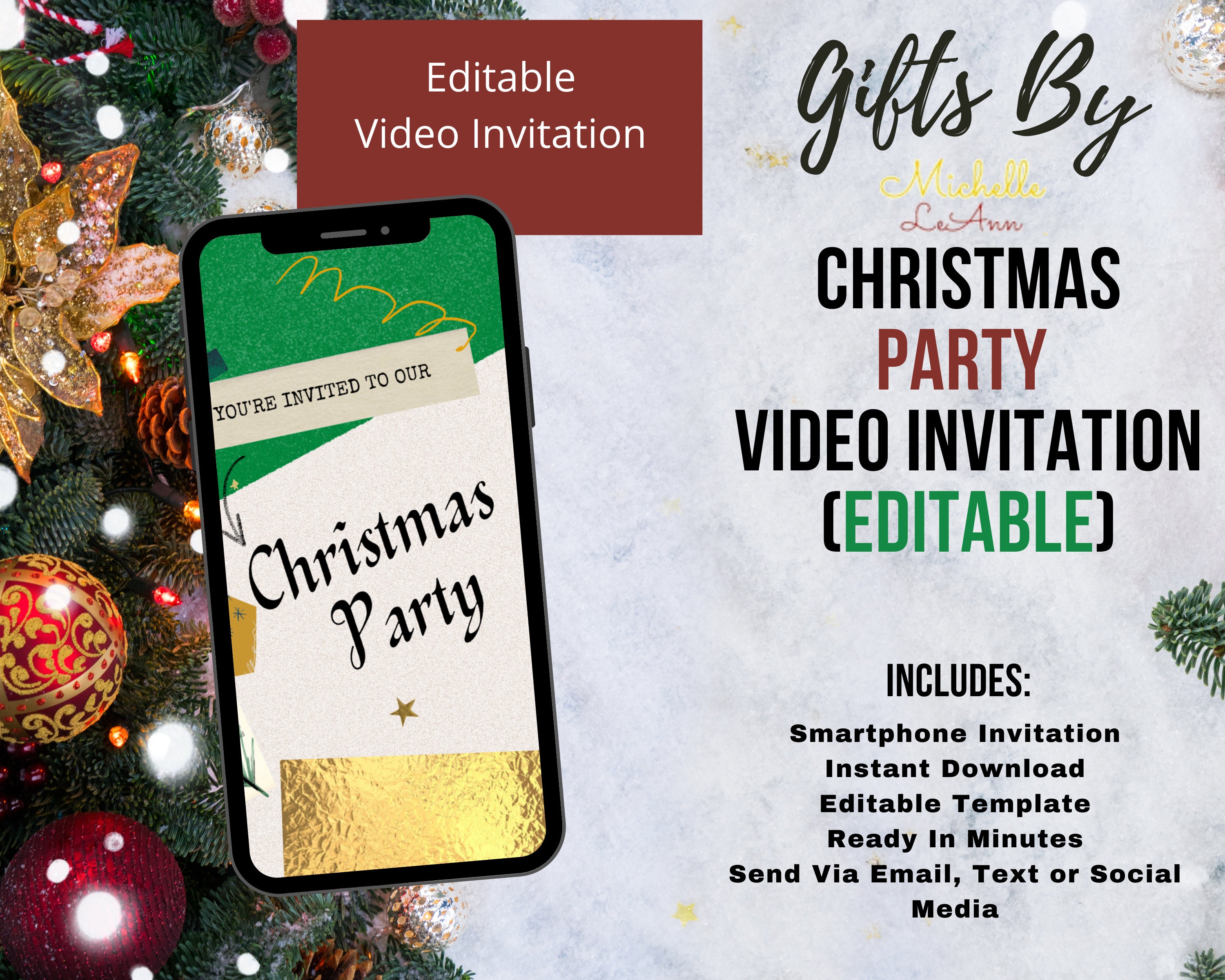 Christmas Birthday Invitation Video Invitation Christmas Theme Video Invitation Christmas Party Invitation