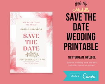 Save the Date, Printable Save the Date Wedding template, Save the date card, Instant download self editable