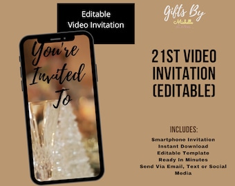 Glitter 21st Birthday Invitation, Editable Birthday Invite for 21 year old Birthday Party, Video Invite, DIY Edit yourself, Birthday Gift