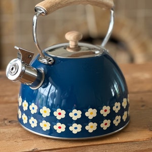 2.5L Whistling Kettle Stainless Steel Midnight Navy Blue Floral Tea Pot Beautiful Home Gift Mothers Her Unique Idea Enamelhappy image 4