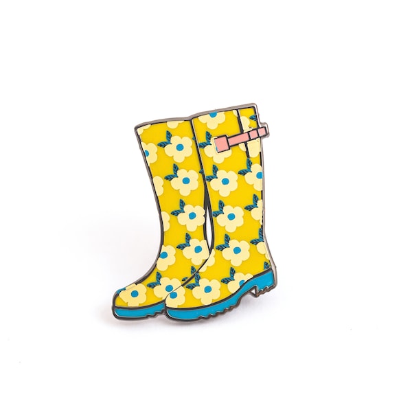 WELLIES ENAMEL PIN Happy Gardener Badge Beautiful Welly Unique Gift Gardners Outdoors Garden Accessory Charm Pretty Cute Yellow Wellington