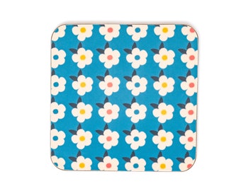 Retro Floral Cork Coaster: Colorful Enamel Design