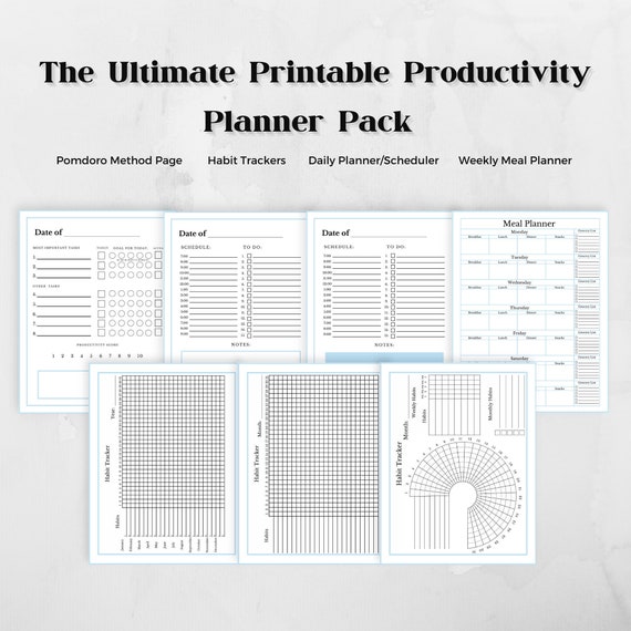 Printable Habit Tracker Meal Planner and Productivity Pages | Etsy