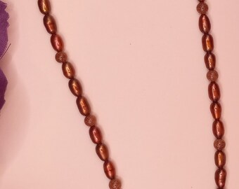 Natural Copper Freshwater Pearl and Swarovski Crystal Necklace