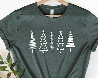Camisa de árboles de Navidad, camisa de pinos, camisa de Navidad, linda camisa de Navidad, camisas de Navidad para mujeres, árbol de Navidad Shir, camiseta de vacaciones