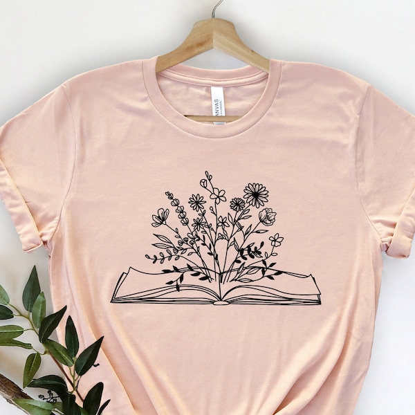 Book and wildflowers shirt, Book shirt, Book lover shirt, Plant lover, Wildflower shirt, Plant lover gift  shirt, Book lovers shirt,