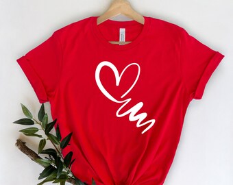 Camisa de corazón Mujer, Camisa del Día de San Valentín, Corazón dibujado, Corazón lindo, Camisa de amor, Camisa de novia, Camisas de esposa, Camiseta de amor, Camiseta de amor lindo