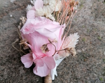 Boutonnière ANNA en fleurs séchées et stabilisées, boutonnière marié et témoin