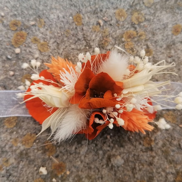 Accessoire ZESTE, Bracelet fleurs séchées, boutonnière marié