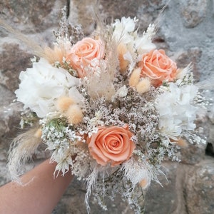 PEACH bouquet in dried and preserved flowers, country bouquet bridal bouquet