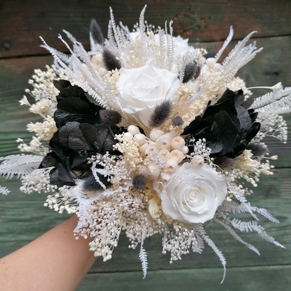 Bouquet ONYX en fleurs séchées, bouquet noir et blanc