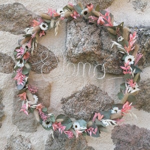 Dried flower crown, wall crown, first name crown