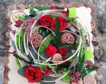 Cadre végétal, tableau avec fleurs stabilisées, cadeau Saint Valentin
