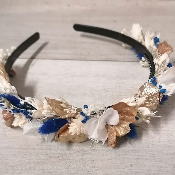 Serre tête en fleurs séchées et stabilisées, accessoire coiffure