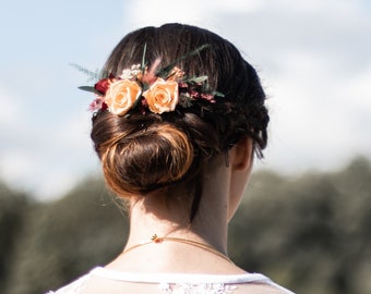 Peigne, bracelet, boutonnière TERRACOTTA  en fleurs séchées et stabilisées pour mariage