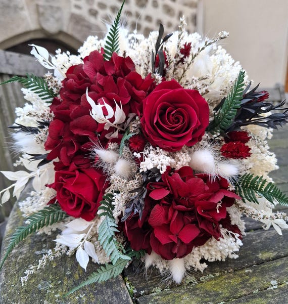 RUBY Strauß, Trockenblumenstrauß, Rot weiß grün Strauß