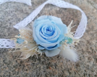 Accessoire mariage CIEL, peigne, bracelet en fleurs séchées et stabilisées