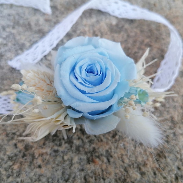 Accessoire mariage CIEL, peigne, bracelet en fleurs séchées et stabilisées