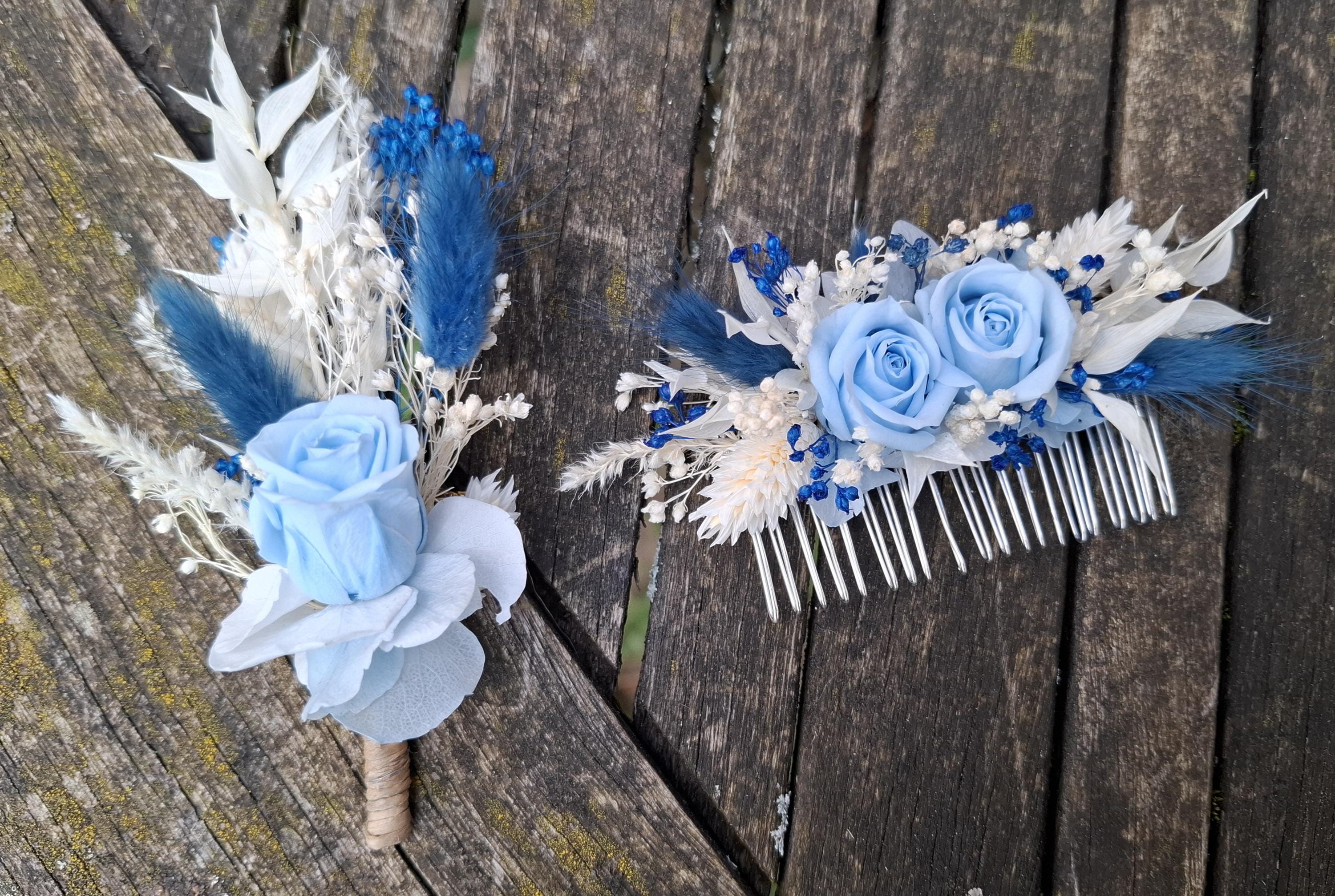 Accessoires de mariage TOPAZE : boutonnière et peigne floral Accessoires de mariage TOPAZE : boutonnière et peigne floral