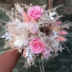 Pink and white LILOU collection, bridal bouquet, bridesmaid or child bouquet, comb, bracelet, buttonhole