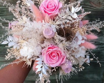 Pink and white LILOU collection, bridal bouquet, bridesmaid or child bouquet, comb, bracelet, buttonhole